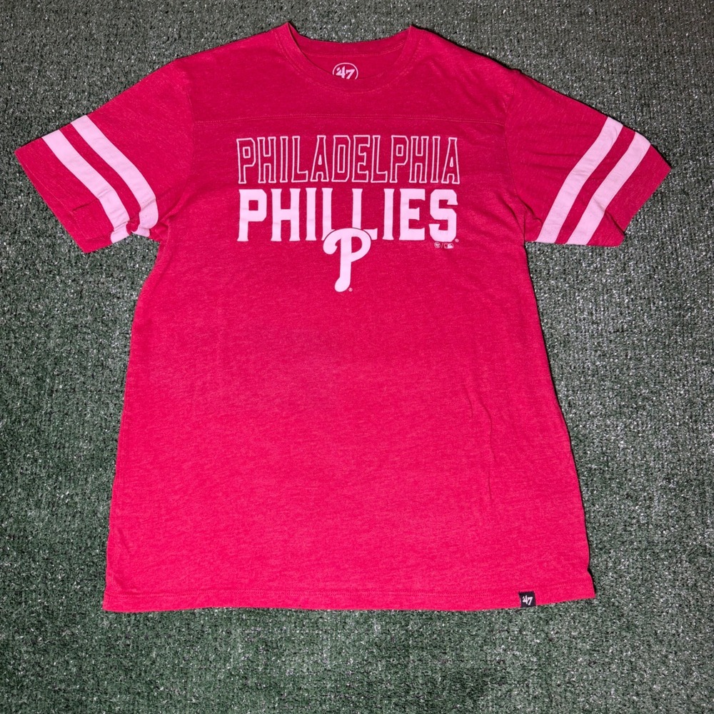 47 Brand Philadelphia Phillies Red Heathered Striped Sleeve Graphic T-Shirt S